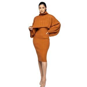 NWT Womens Turtleneck Cable Knit Crop Copper Pumpkin Spice TOP ONLY